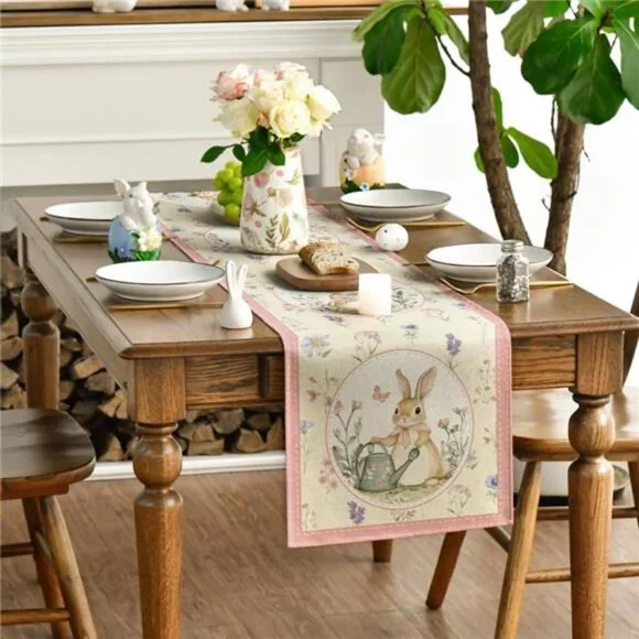 Bunny Rabbit Kettle Floral Flower Easter Table Runner,Seasonal - Picture 3 of 7